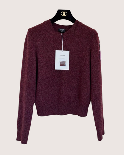 Chanel CC Guitar Logo Sweater Burgundy FR 36