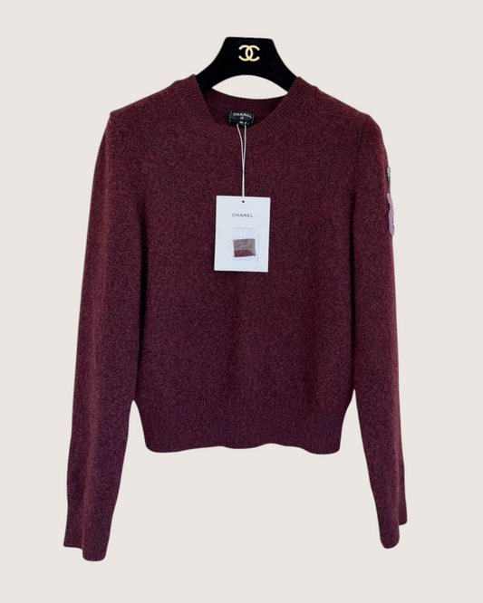 Chanel CC Guitar Logo Sweater Burgundy FR 36