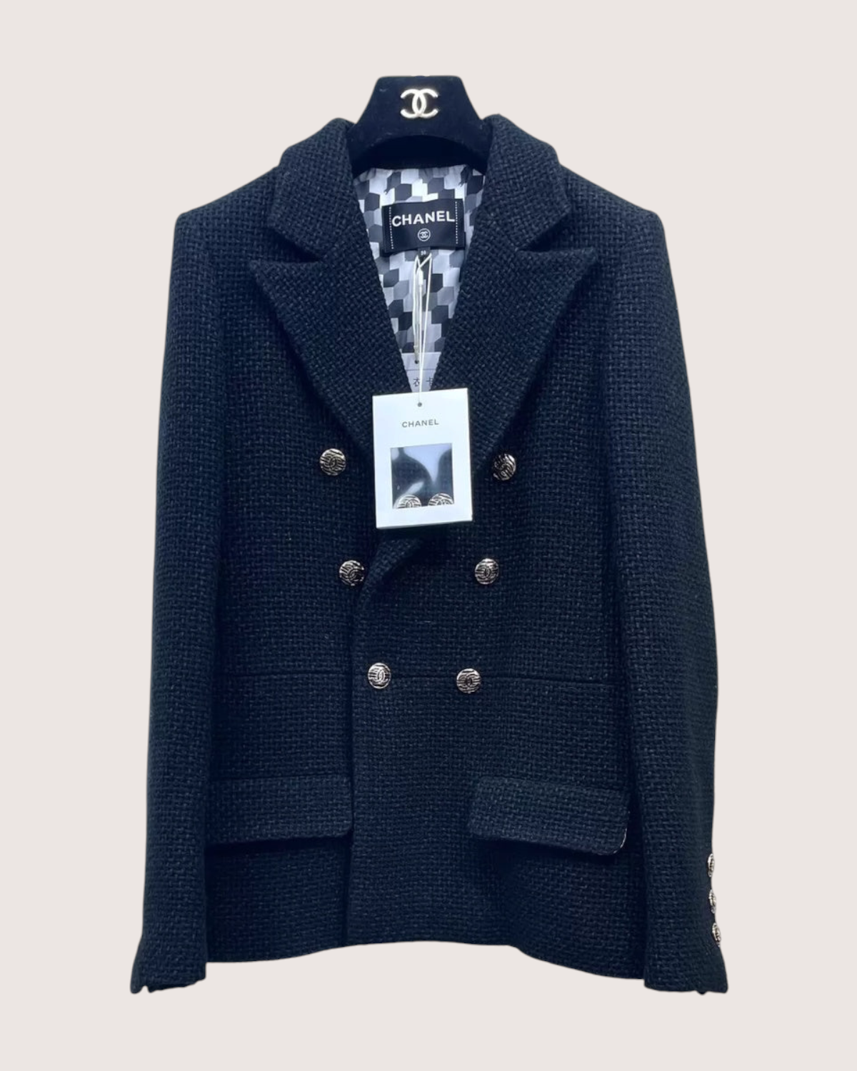 Chanel 21P Tweed Blazer Jacket Black FR 36