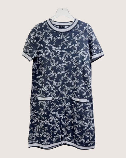Chanel 19P CC Floral Mini Dress Navy, White FR 38