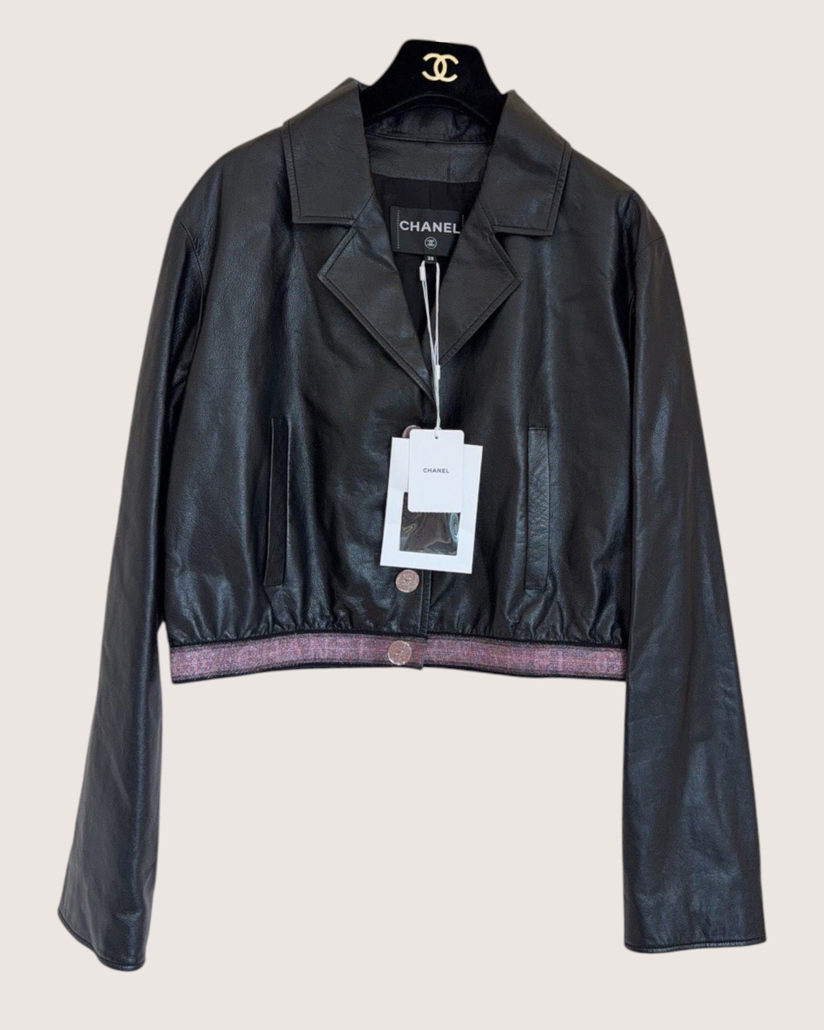 Chanel 24C Logo Cropped Jacket Black, Pink FR 38