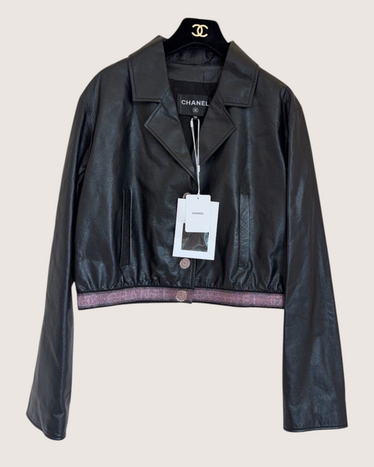 Chanel 24C Logo Cropped Jacket Black, Pink FR 38
