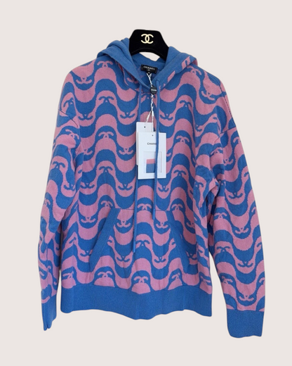 Chanel 21P Cashmere CC Wave-Print Hoodie Blue, Pink FR 36