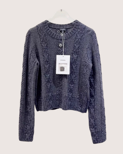 Chanel 24A Wool Cable Sweater Grey FR 34