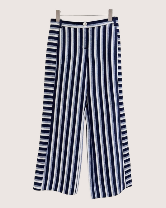 Chanel 19C Wool La Pausa Striped Trousers - Navy, White, Blue
