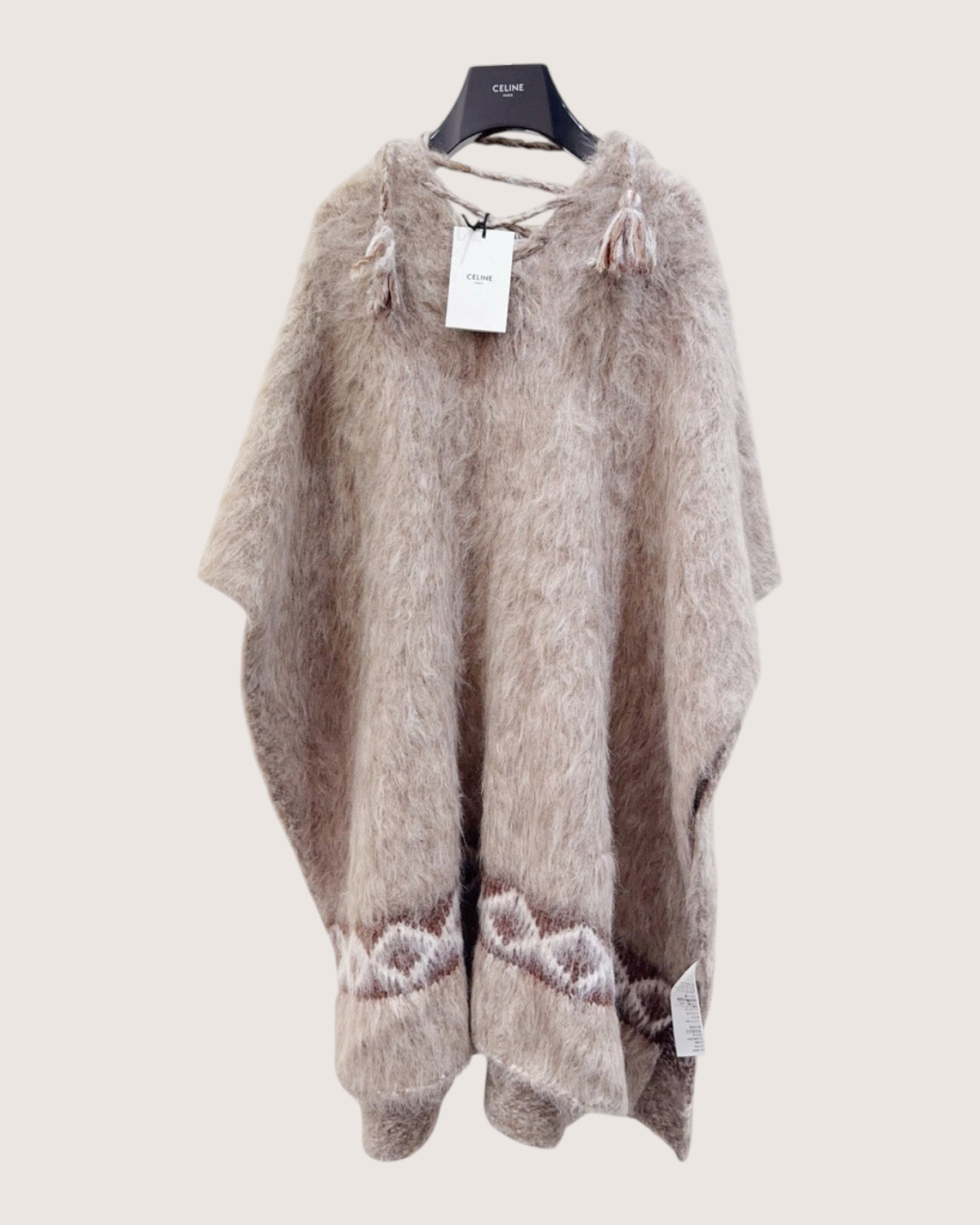 Celine Mohair Hooded Sweater Beige/Ecru, Brown FR 36