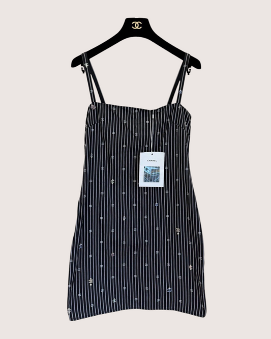 Chanel 21S Striped Mini Dress Black, White FR 36