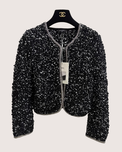 Chanel 25P Crystal-Trim Tweed Jacket Black, White FR 36