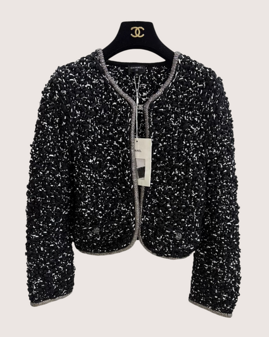 Chanel 25P Crystal-Trim Tweed Jacket Black, White FR 36