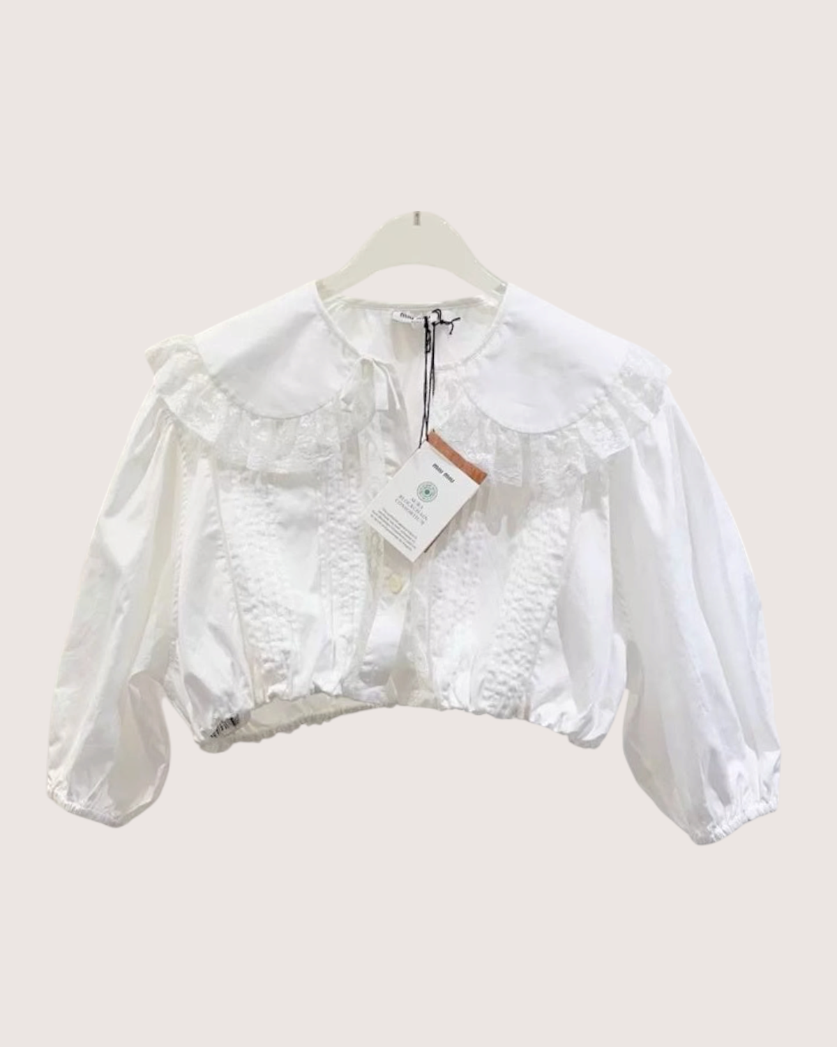 Miu Miu Lace-Collar Puff-Sleeve Shirt White FR 38