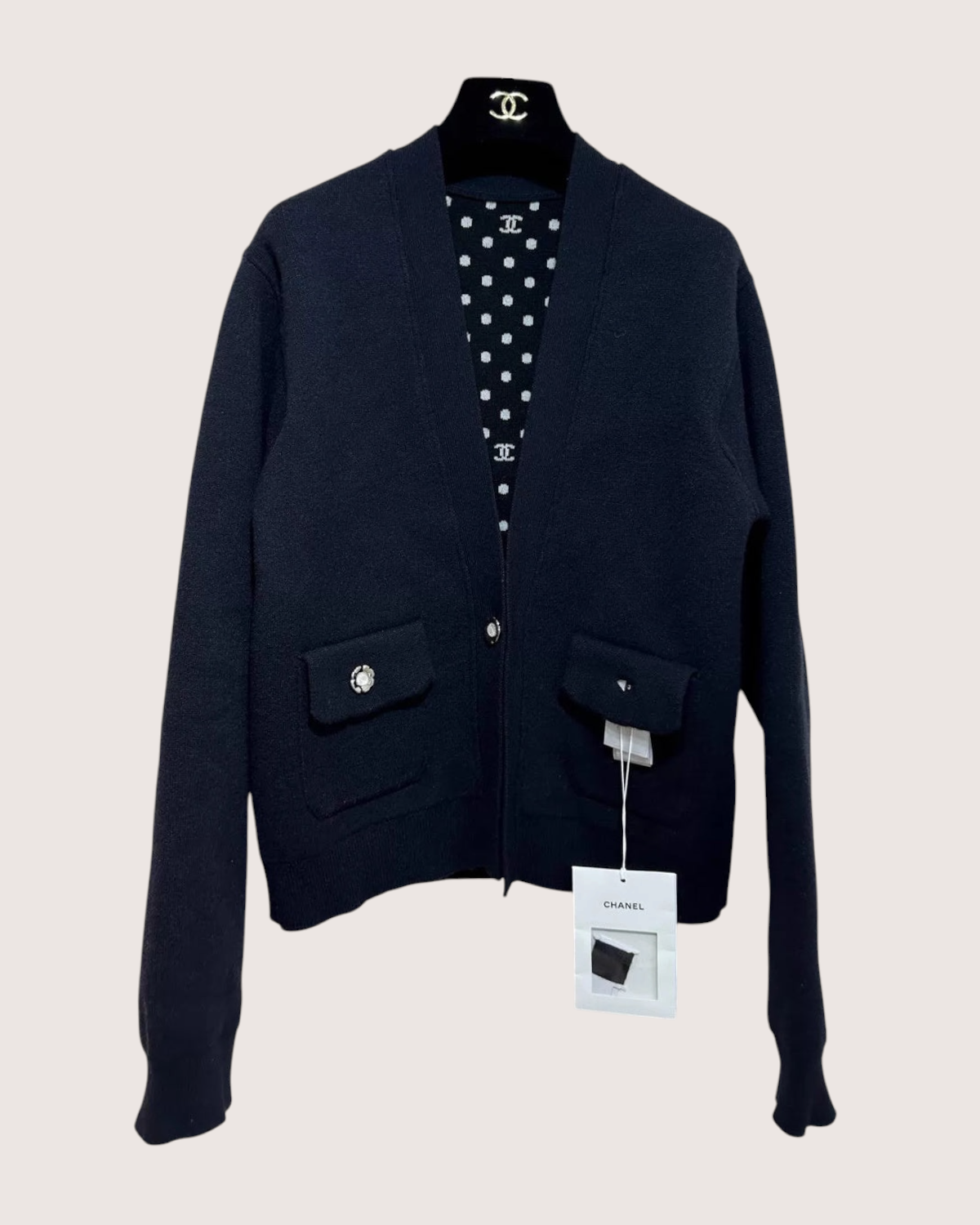 Chanel Camellia Cashmere Logo Cardigan