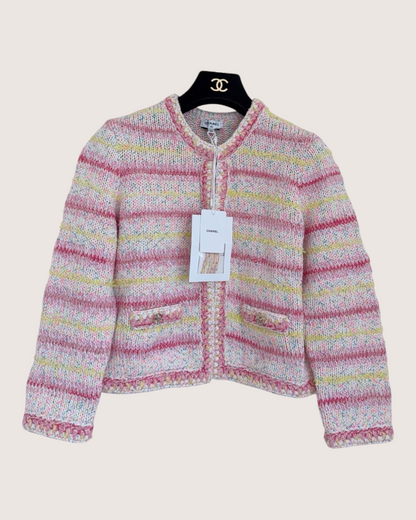 Chanel 24C Striped Cardigan Pink, White, Yellow, Multicolor FR 40