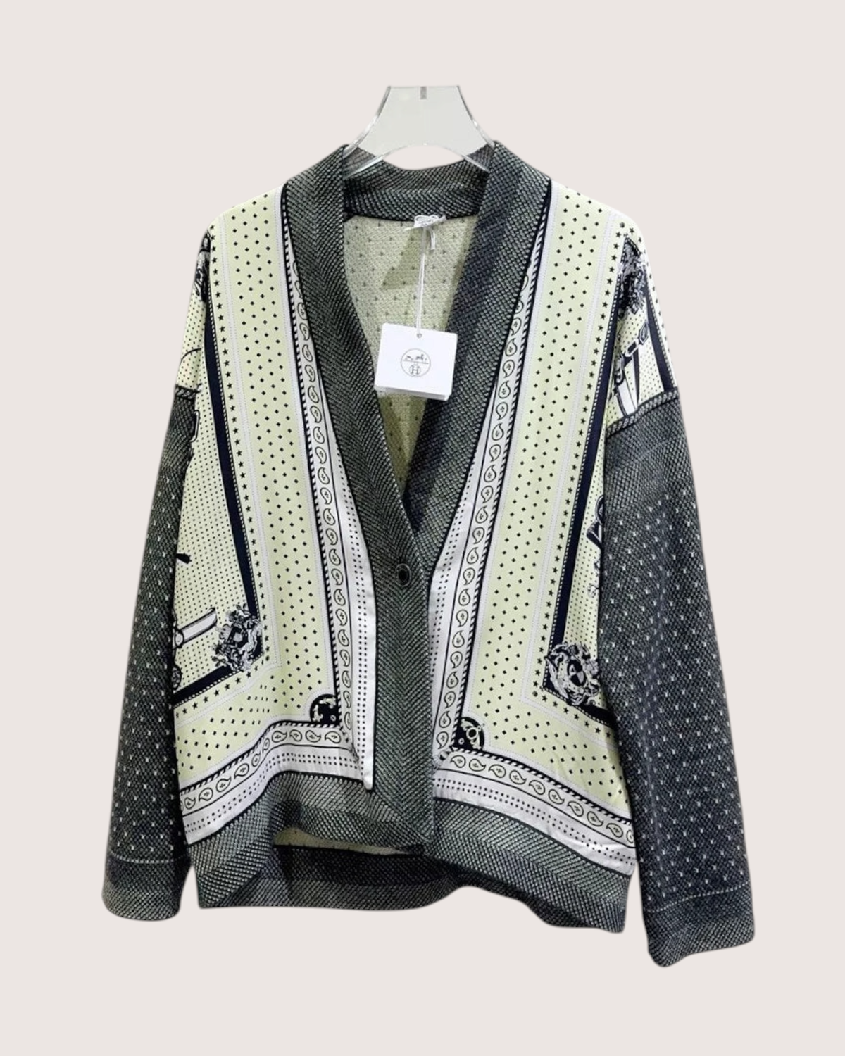 Hermès Bandana Print Cardigan Beige/Ecru, Grey, Black FR 34