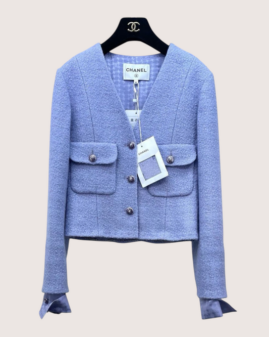 Chanel 24A V-Neck Tweed Jacket Purple, Blue FR 36