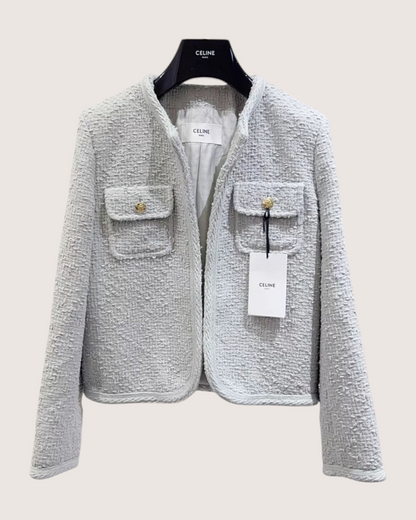 Celine Cropped Tweed Jacket Grey FR 38