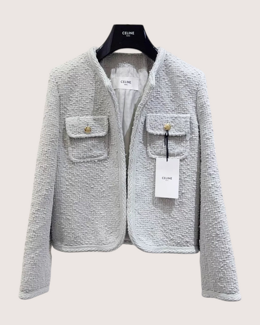 Celine Cropped Tweed Jacket Grey FR 38