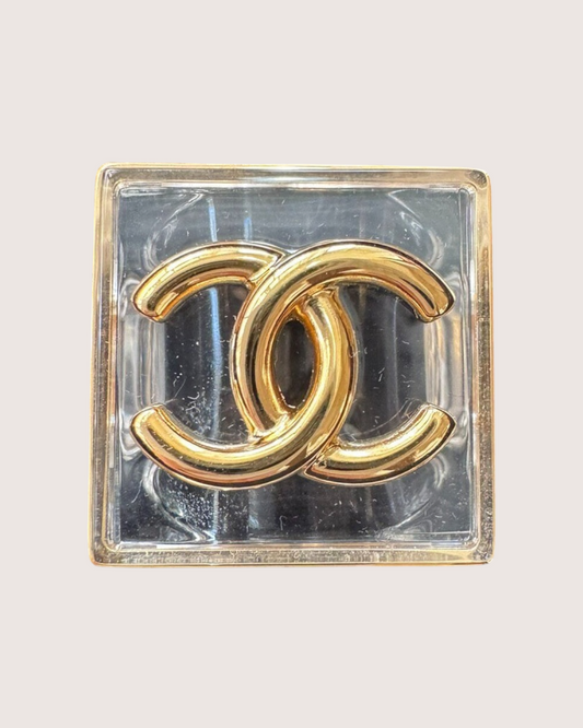 Chanel 23S Clear Acrylic CC Ring - Gold, White