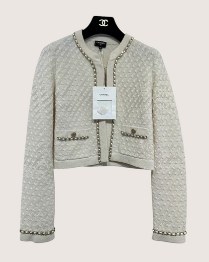 Chanel 23B Gold Chain-Trim Cashmere Cardigan