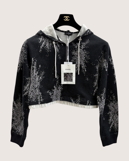 Chanel 25B Speckled Pullover Hoodie Black, White, Beige/Ecru FR 36