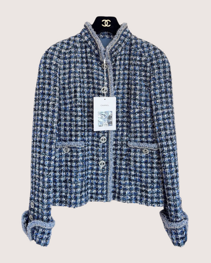 Chanel 20P Stand-Collar Tweed Jacket Blue, Navy, Beige/Ecru, Multicolor FR 36