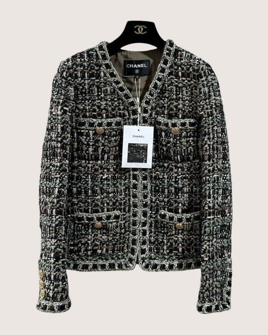 Chanel 16A Tweed Four-Pocket Jacket Black, Green, Multicolor FR 36