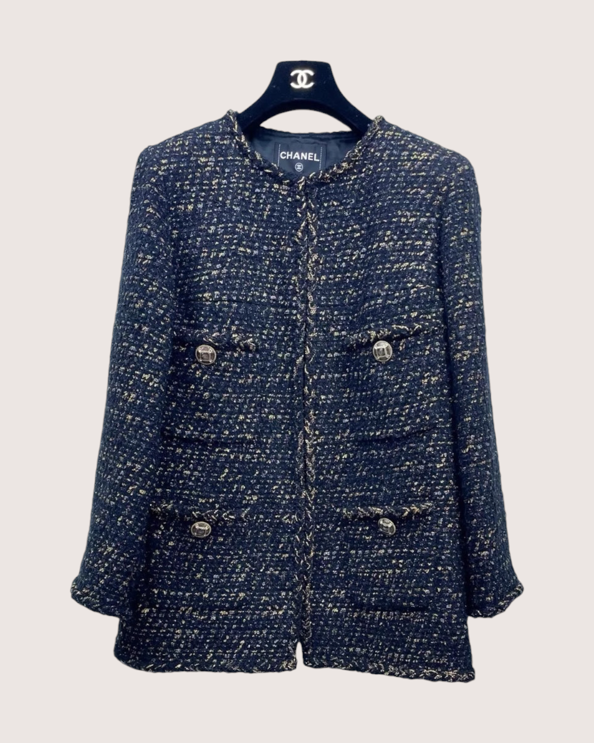 Chanel 19A Four-Pocket Tweed Jacket Black, Gold FR 38