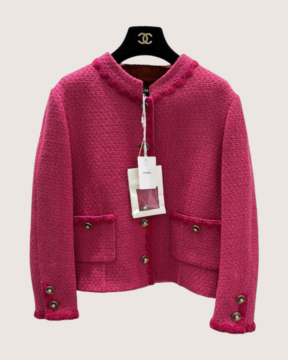 Chanel 24A Tweed Cropped Jacket Pink FR 42