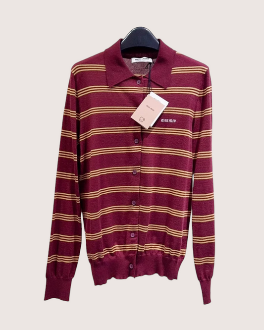 Miu Miu Striped Cardigan - Burgundy, Gold