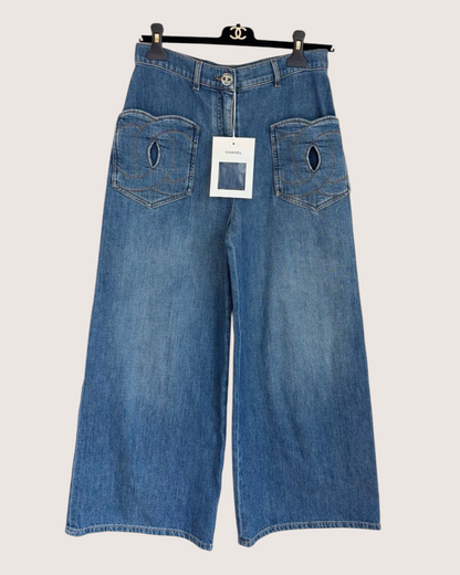 Chanel 24P Denim Wide-Leg CC Jeans Blue FR 36