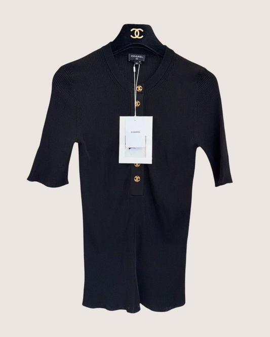 Chanel 26B Short-Sleeve Top Black FR 36