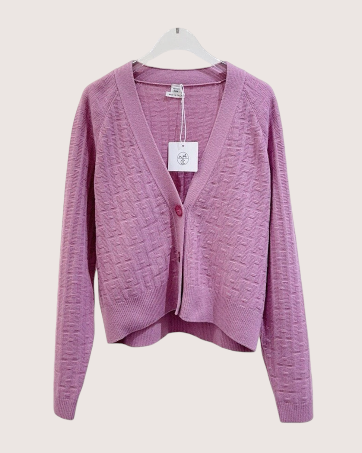 Hermès Wool Logo Cardigan Pink FR 36