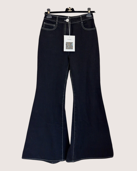 Chanel 23B Denim Flare Jeans Black FR 34