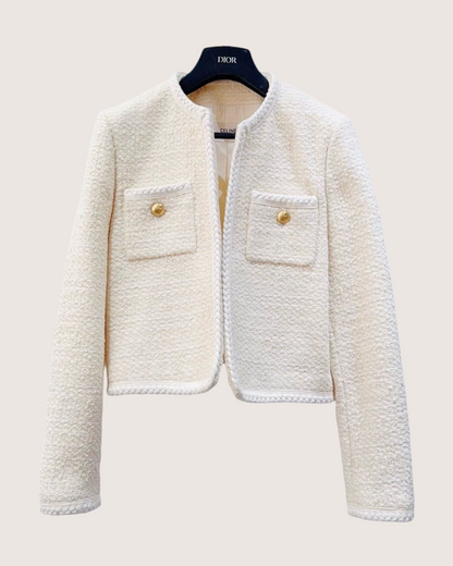 Celine Tweed Cropped Jacket Beige/Ecru FR 38