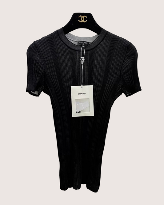Chanel 26M Coco Beach Ribbed Short-Sleeve Top - Black