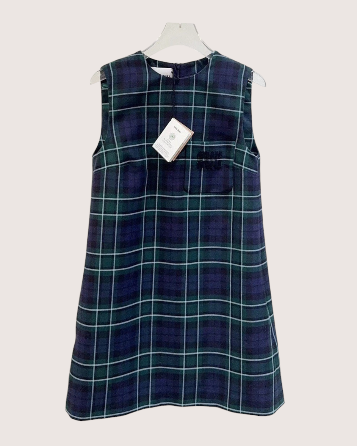 Miu Miu Wool Tartan Logo Mini Dress Navy, Green, Multicolor FR 36