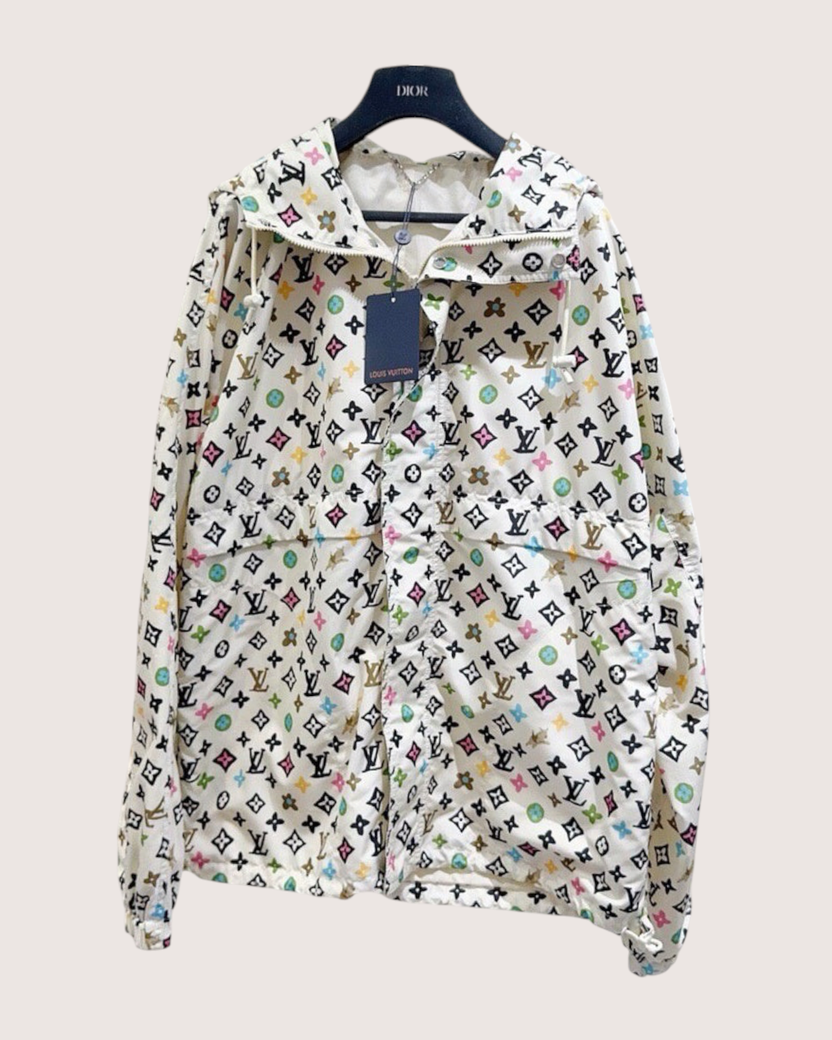 Louis Vuitton Monogram Hooded Windbreaker Jacket White, Black, Multicolor FR 46