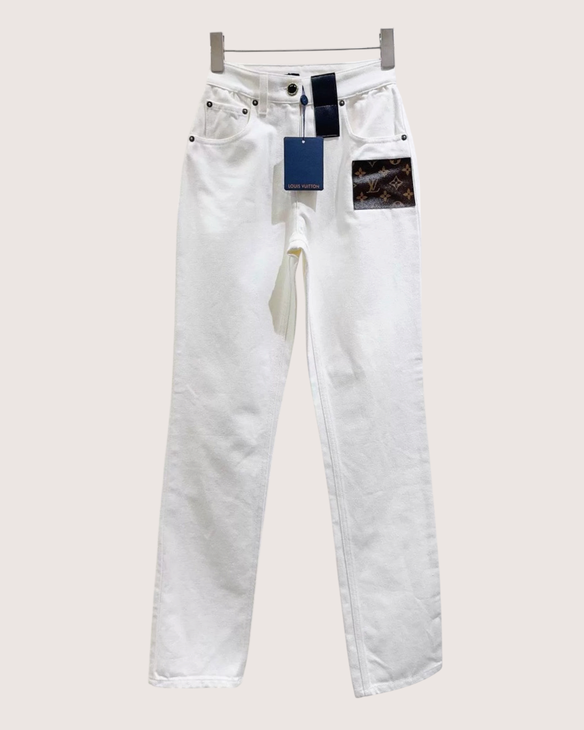 Louis Vuitton Monogram-Patch Straight Denim Jeans White FR 34