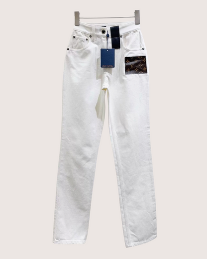 Louis Vuitton Monogram-Patch Straight Denim Jeans White FR 34