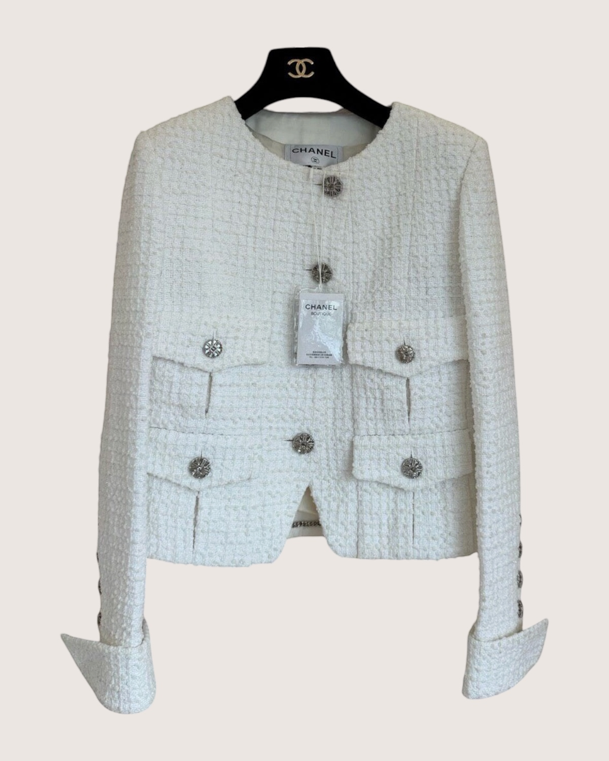 Chanel 22C Four-Pocket Tweed Jacket White FR 34