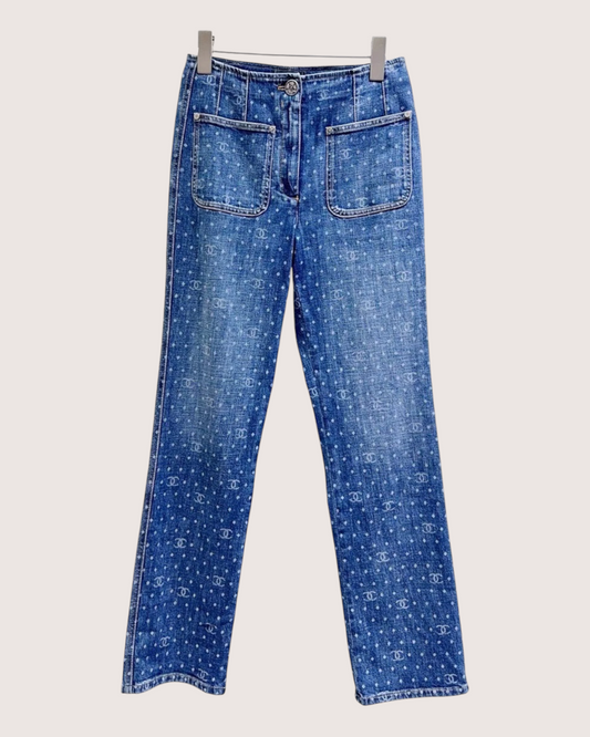 Chanel 23P CC Straight-Leg Denim Jeans Blue FR 34