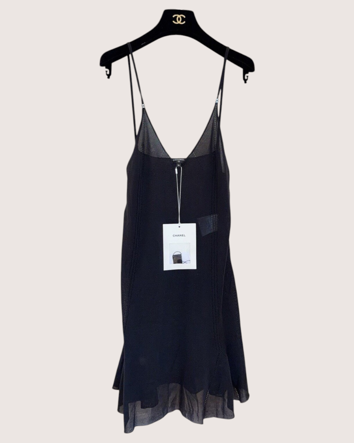 Chanel 26P CC-Strap Mesh Mid-Length Dress Black FR 36