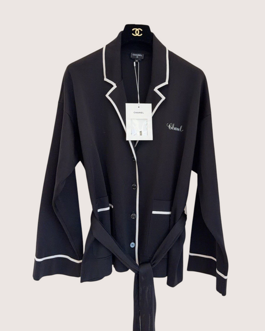 Chanel 26P Belted Cardigan Black, White FR 38