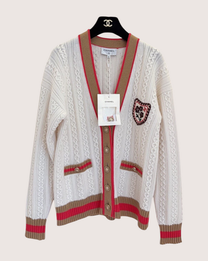 Chanel 26C Cashmere Cable Cardigan Beige/Ecru, Brown, Pink FR 34