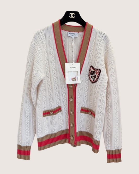 Chanel 26C Cashmere Cable Cardigan Beige/Ecru, Brown, Pink FR 34