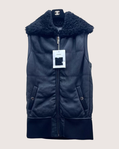 Chanel 25B Shearling Fur Vest Black FR 38