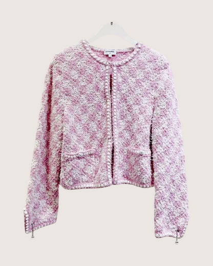 Chanel 23S Cropped Tweed Jacket Pink, White, Multicolor FR 38