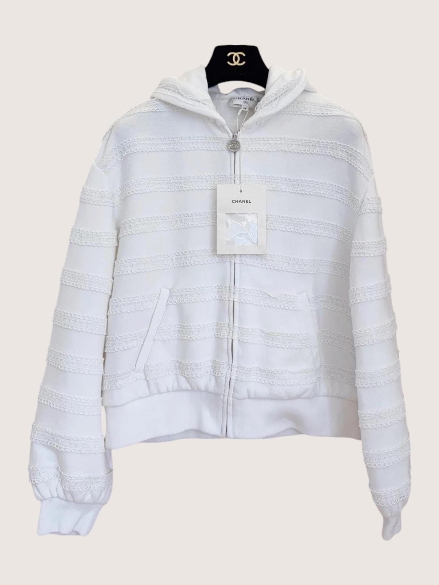 Chanel 24M Coco Beach Lace-Striped Zip-Up Hoodie