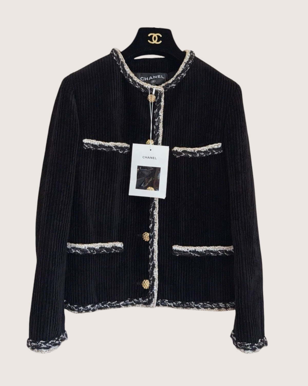 Chanel 25K Four-Pocket Corduroy Jacket Black, Beige/Ecru, Gold FR 34