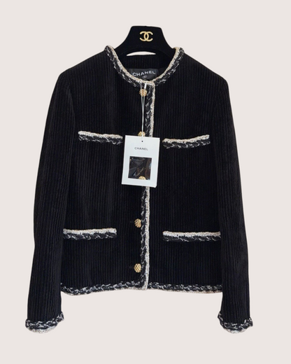 Chanel 25K Four-Pocket Corduroy Jacket Black, Beige/Ecru, Gold FR 34