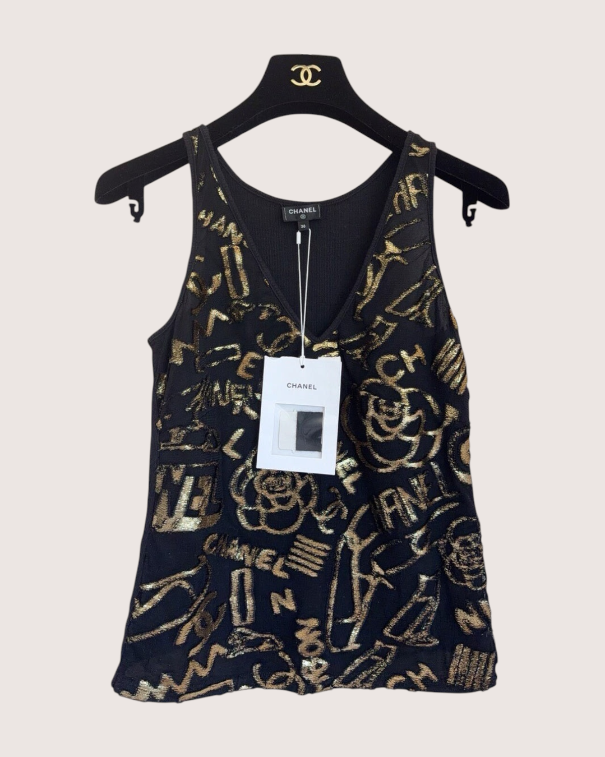 Chanel 19A Graffiti Logo Top Black, Gold FR 36